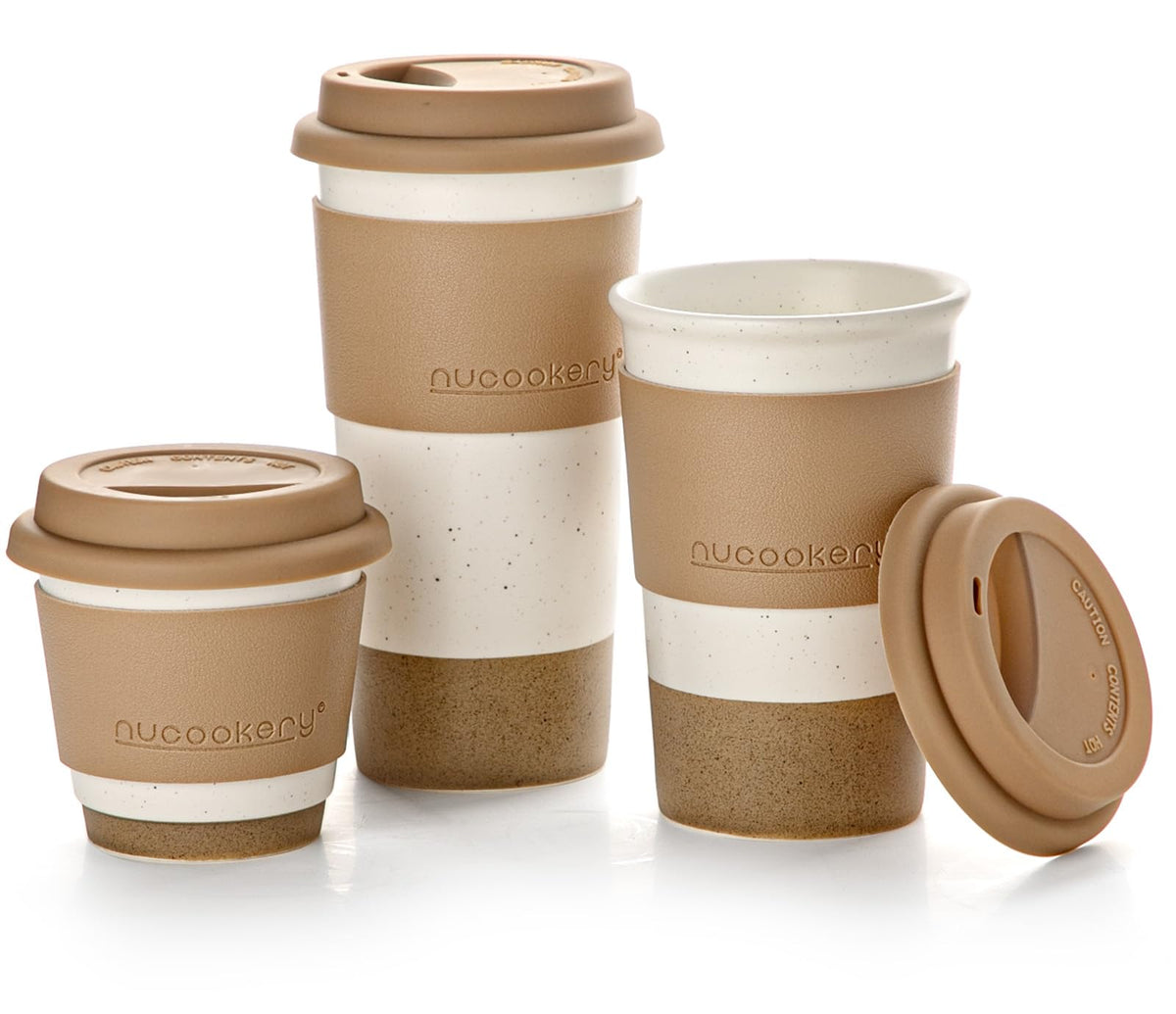 Ceramic Travel Coffee Mug Set, To Go Mug with Silicone Lid&Non-Slip Sleeve
