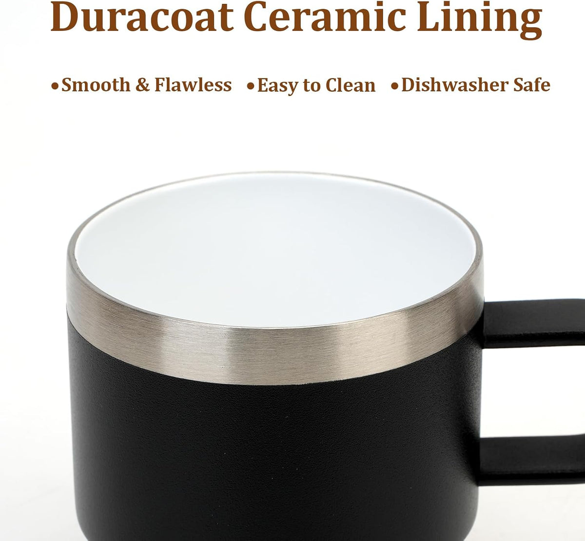 Zenbo 6 oz Espresso Mug with Handle, Ceramic-Lined 18/8 Stainless Steel