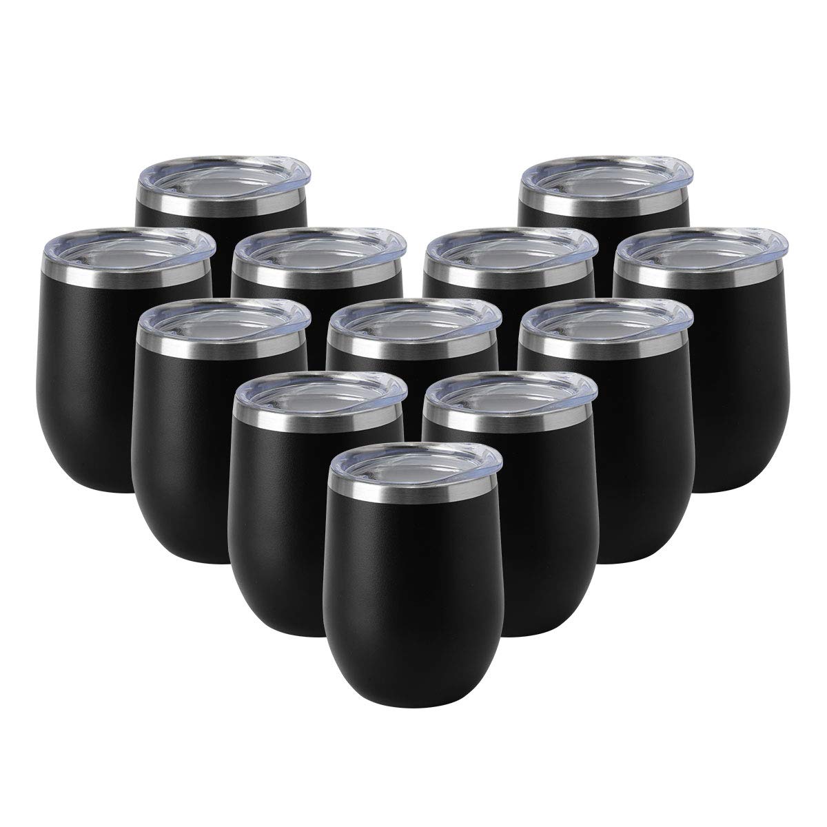 HASLE OUTFITTERS 12oz Wine Tumbler with Lid Stemless Wine Glasses Double Wall Vacuum Travel Mugs stainless steel Coffee Cup for Cold & Hot Drinks Wine Coffee Cocktails Beer 12 Pack White