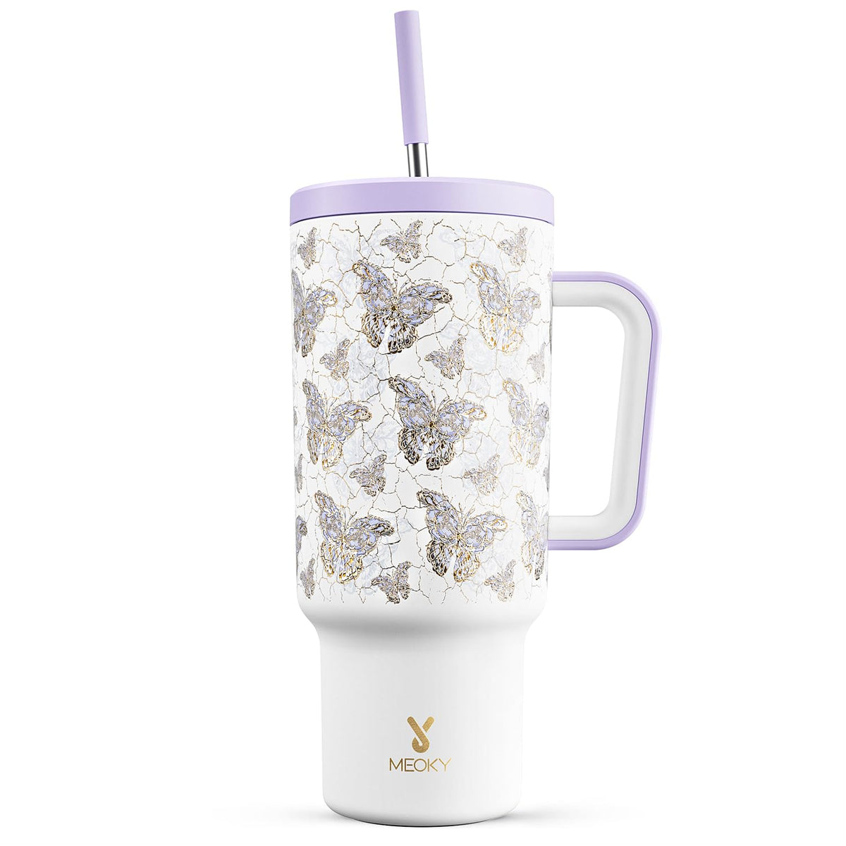 Meoky 40oz Tumbler with Handle, Leak-proof Lid and Straw, Insulated Coffee Mug Stainless Steel Travel Mug, Keeps Cold for 34 Hours or Hot for 10 Hours (Night)