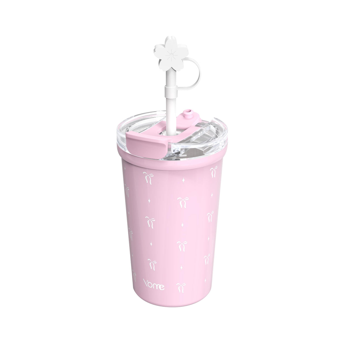 YOME 12oz Strawberry Pink Insulated Coffee Cup with Lid and Straw for Women | 2 in 1 Lid | Stainless Steel | Travel Coffee Cup| 100% Leak Proof | Keeps Drinks Cold&Hot | Gift Travel Gym Car