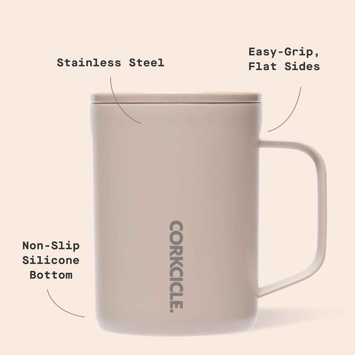 Corkcicle Coffee Mug 16 oz Triple Insulated with Handle, Desert