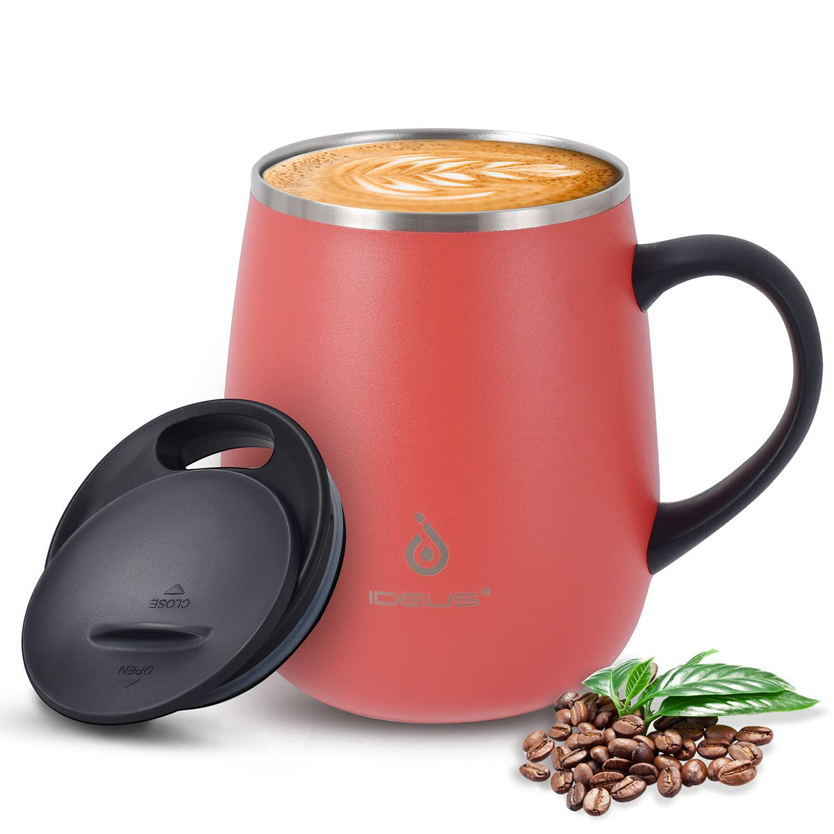 Ideus 16 oz Insulated Coffee Mug with Lid and Handle (Sakura Pink 2.0)