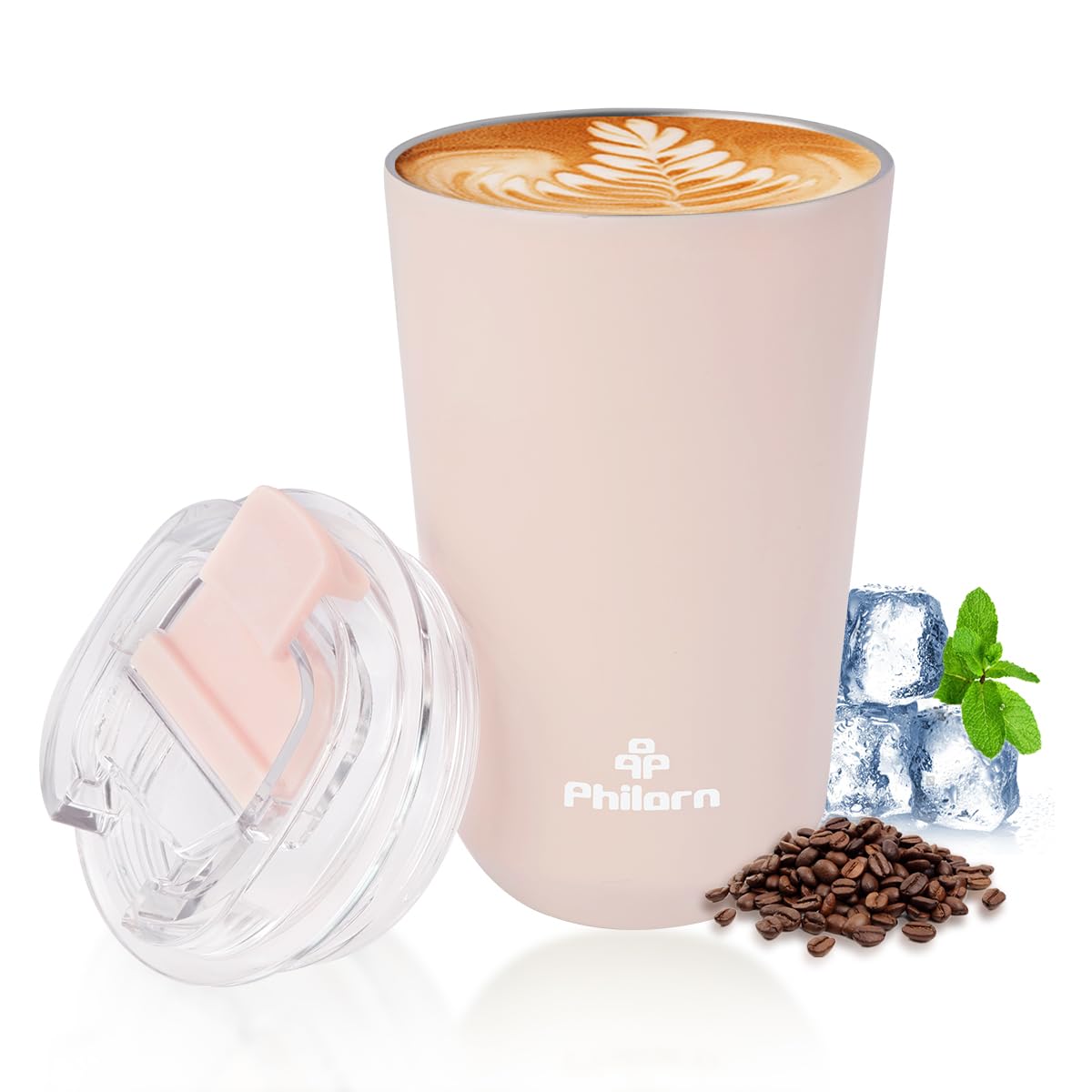 PHILORN Pink Coffee Tumbler - 12 OZ Insulated Coffee Mug With Lid