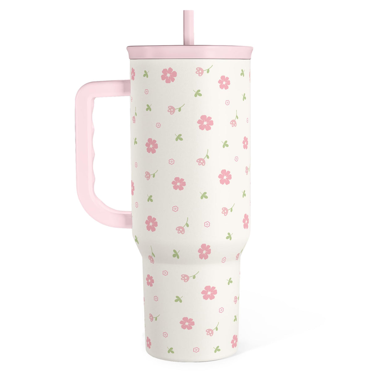 SANDJEST Bow Tumbler with Handle 40oz, Stainless Steel Insulated Tumblers Coffee Travel Cup with Slider Straw Lid, Gifts for Women Teen Girls Birthday