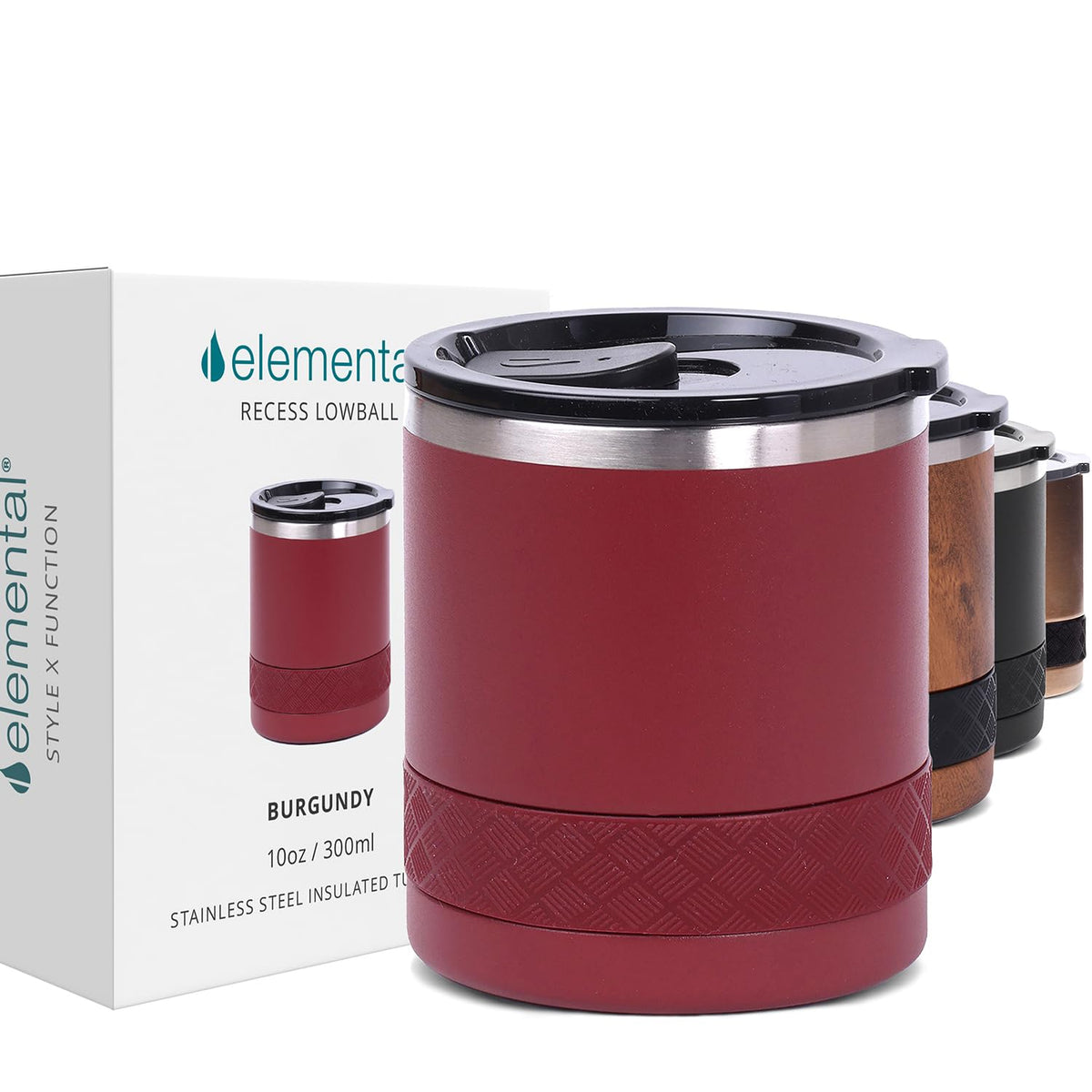 Elemental Recess Lowball 10oz Stainless Steel Tumbler Whiskey Glass w/Lid