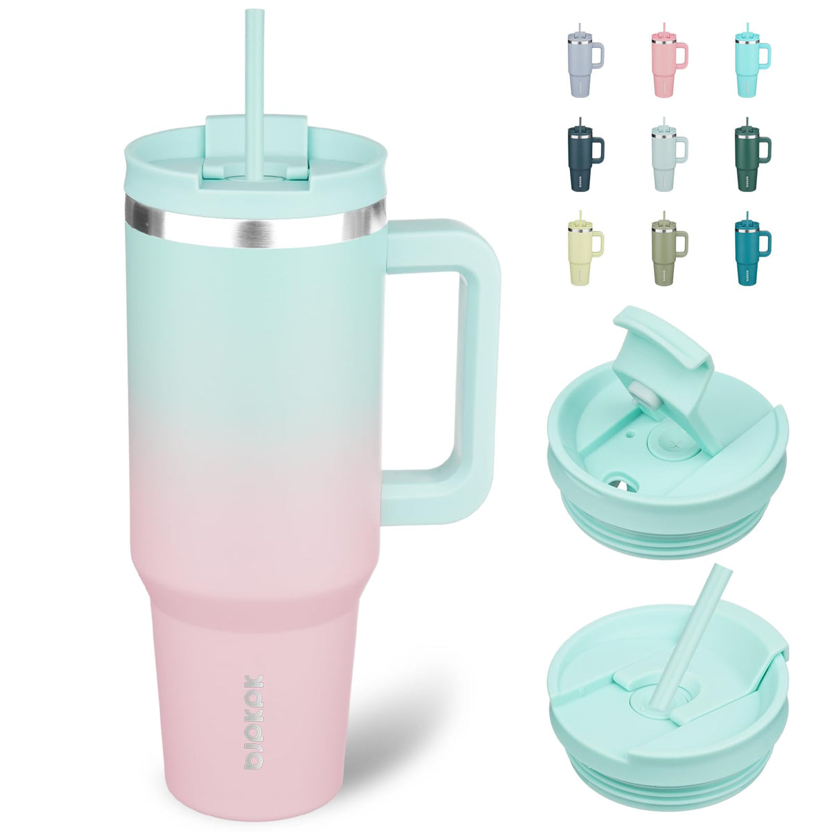 BJPKPK 30 oz Insulated Tumbler with Handle & Straw, Stainless Steel