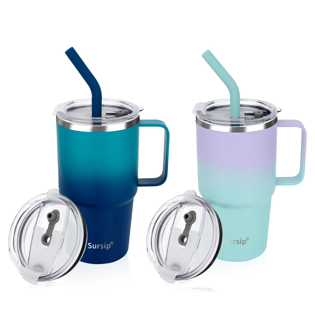 Sursip 24 oz Insulated Tumbler with Handle Lids and Straw