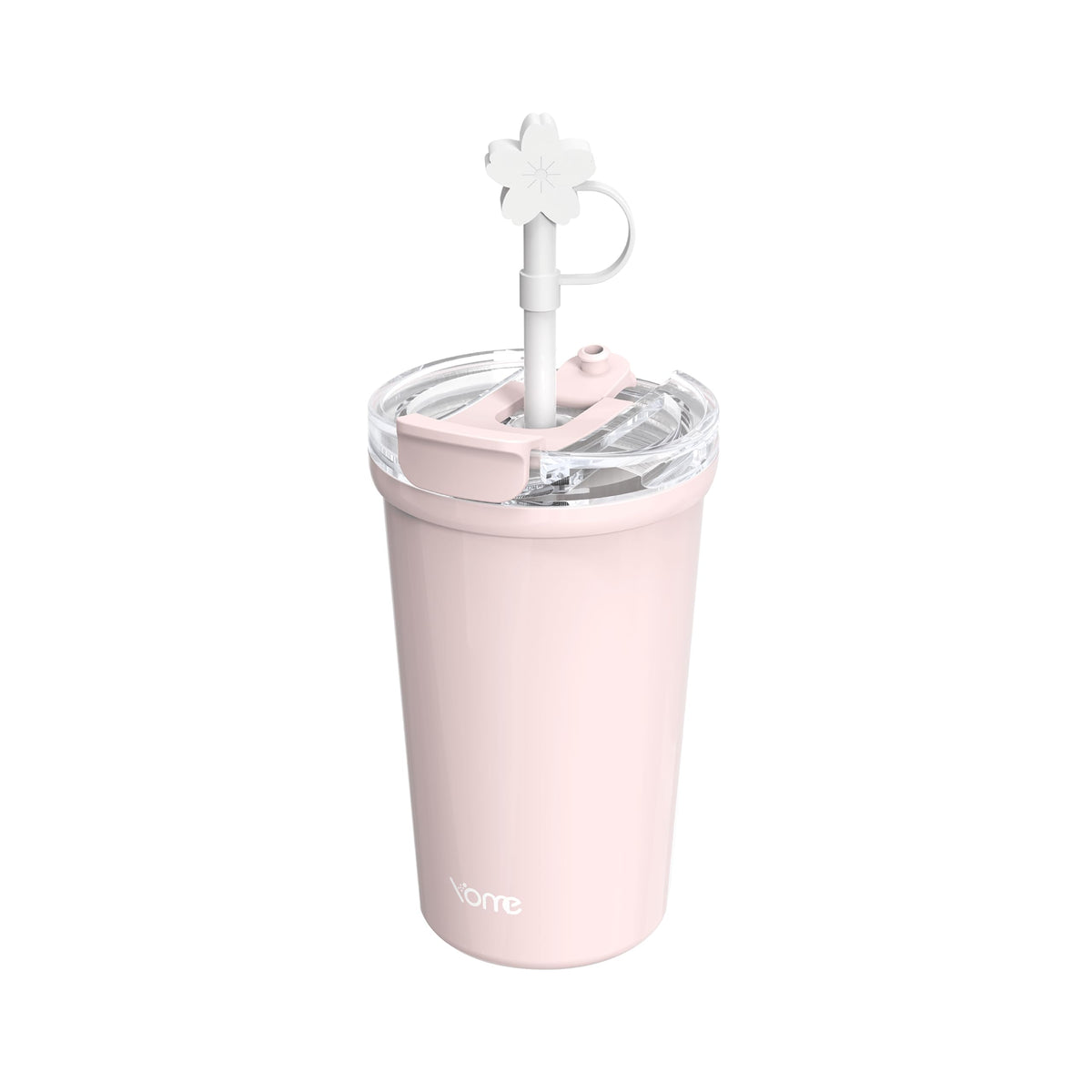 YOME 12oz Strawberry Pink Insulated Coffee Cup with Lid and Straw for Women | 2 in 1 Lid | Stainless Steel | Travel Coffee Cup| 100% Leak Proof | Keeps Drinks Cold&Hot | Gift Travel Gym Car