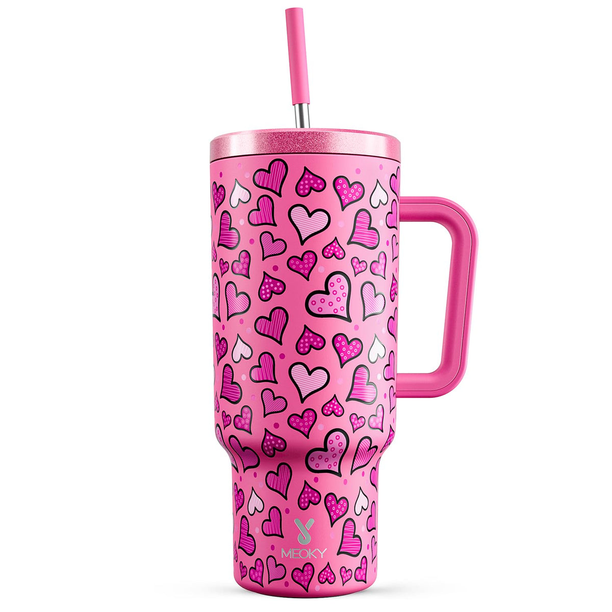 Meoky 40oz Tumbler with Handle, Leak-proof Lid and Straw, Insulated Coffee Mug Stainless Steel Travel Mug, Keeps Cold for 34 Hours or Hot for 10 Hours (Night)
