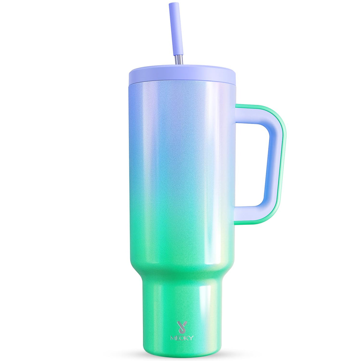 Meoky 40oz Tumbler with Handle, Leak-proof Lid and Straw, Insulated Coffee Mug Stainless Steel Travel Mug, Keeps Cold for 34 Hours or Hot for 10 Hours (Night)