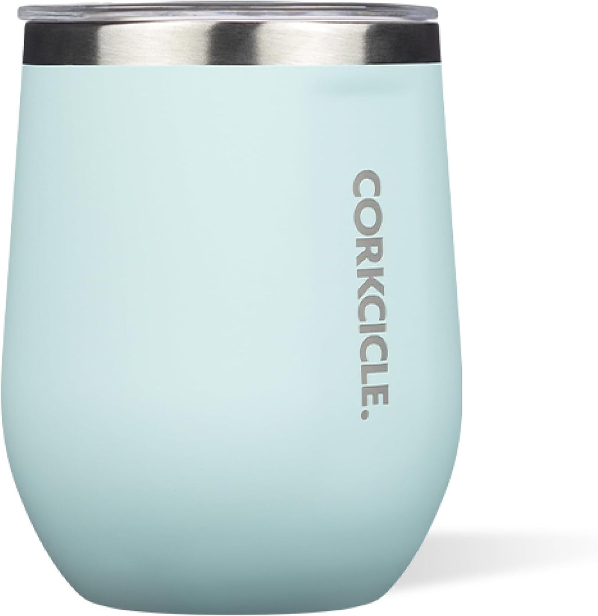 Corkcicle Stemless Wine Tumbler with Lid, 12 oz, Gloss Powder Blue