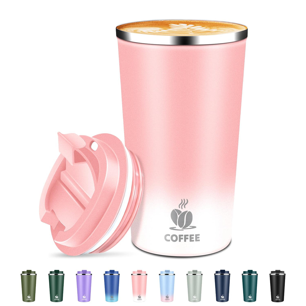 Insulated Travel Coffee Mug Reusable Coffee Tumbler Cup with Flip Lid Leak Proof Spill Proof for Office School Party Camping Hot and Cold Drink,Stainless Steel 17oz (Agave Green)