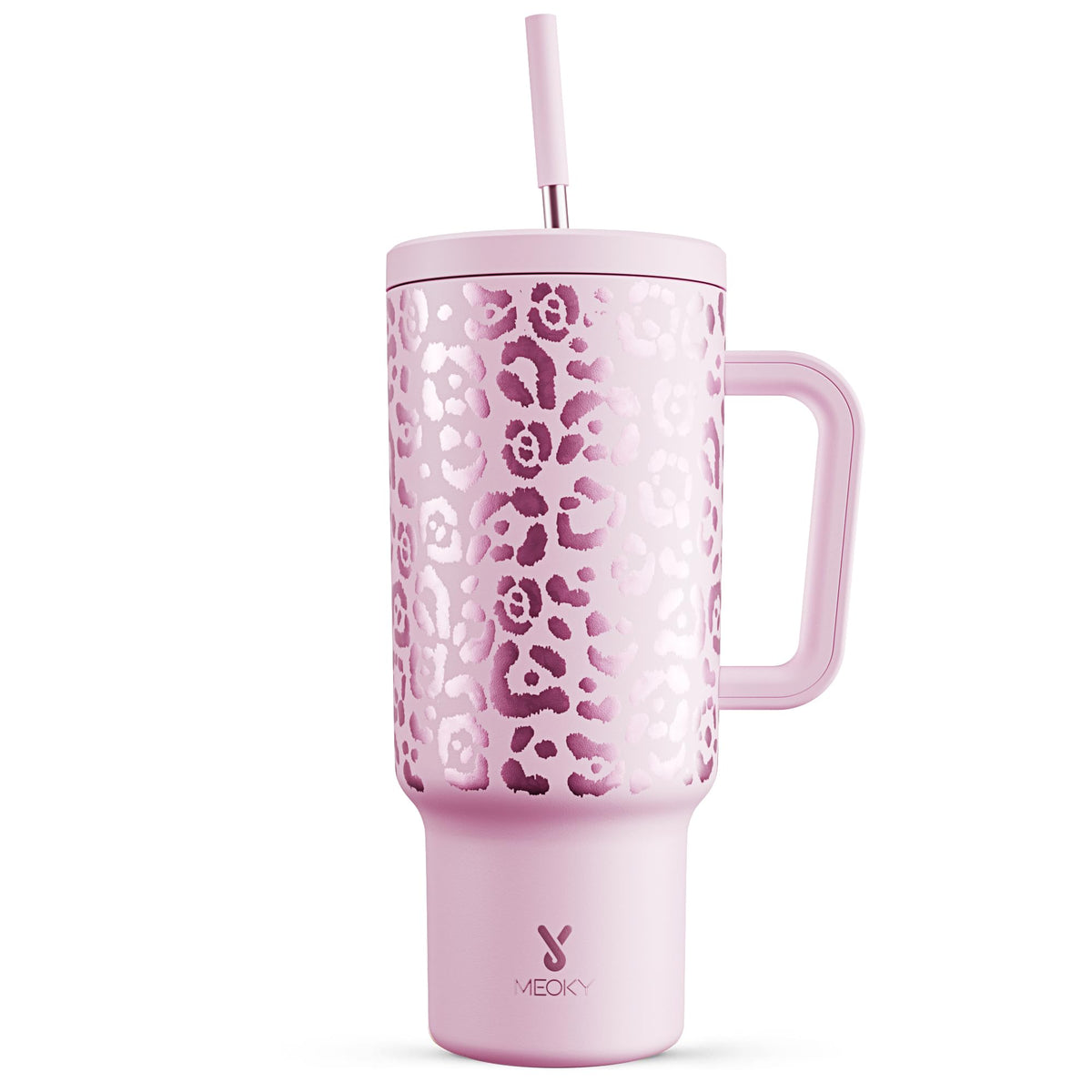 Meoky 40oz Tumbler with Handle, Leak-proof Lid and Straw, Insulated Coffee Mug Stainless Steel Travel Mug, Keeps Cold for 34 Hours or Hot for 10 Hours (Night)