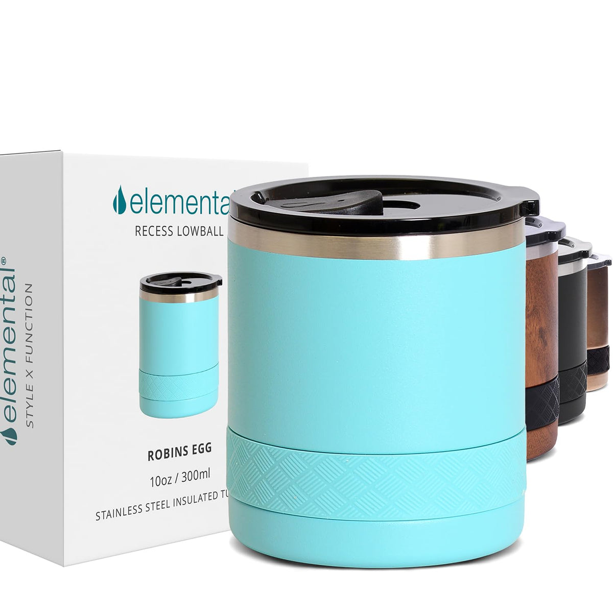 Elemental Recess Lowball 10oz Stainless Steel Tumbler Whiskey Glass w/Lid