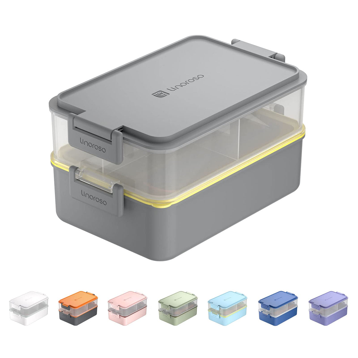 linoroso Stackable 2-Tier Adult Bento Box, 4 Compartments - Pale Mint