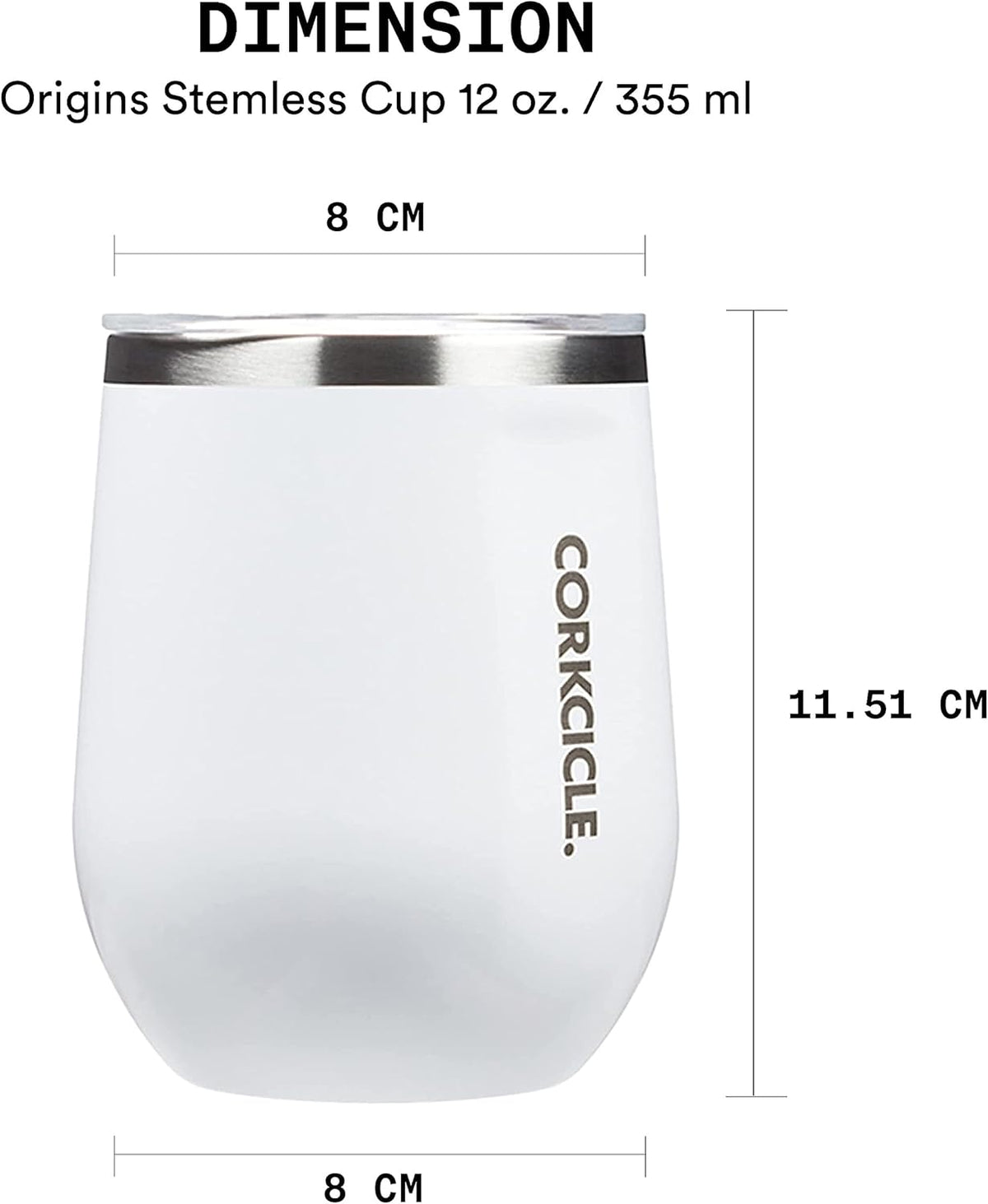 Corkcicle Stemless Wine Tumbler with Lid, 12oz, Gloss White