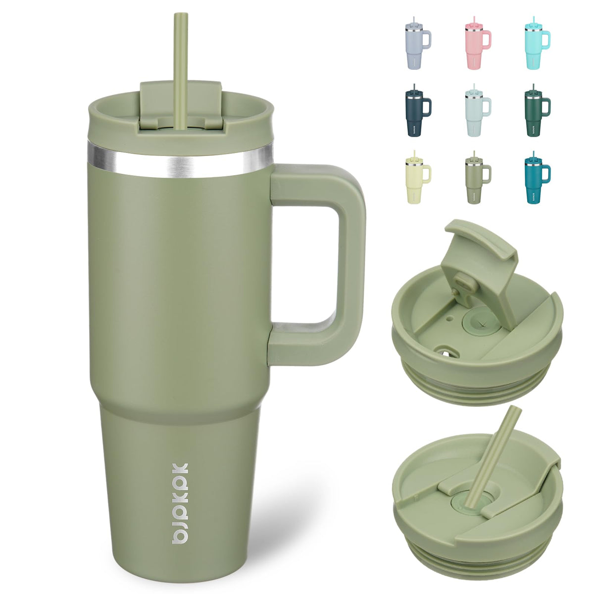 BJPKPK 30 oz Insulated Tumbler with Handle & Straw, Stainless Steel