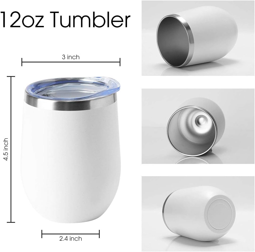 HASLE OUTFITTERS 12oz Wine Tumbler with Lid Stemless Wine Glasses Double Wall Vacuum Travel Mugs stainless steel Coffee Cup for Cold & Hot Drinks Wine Coffee Cocktails Beer 12 Pack White