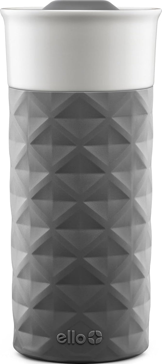 Ello Ogden Ceramic Travel Mug with Splash-Resistant Slider Lid and Protective Silicone Boot, Perfect for Coffee or Tea, BPA Free, Dishwasher Safe, Gray, 16 oz, 758-0438-040