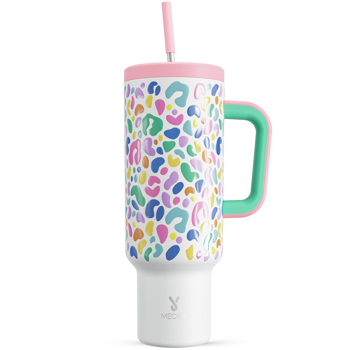 Meoky 40oz Tumbler with Handle, Leak-proof Lid and Straw, Insulated Coffee Mug Stainless Steel Travel Mug, Keeps Cold for 34 Hours or Hot for 10 Hours (Night)