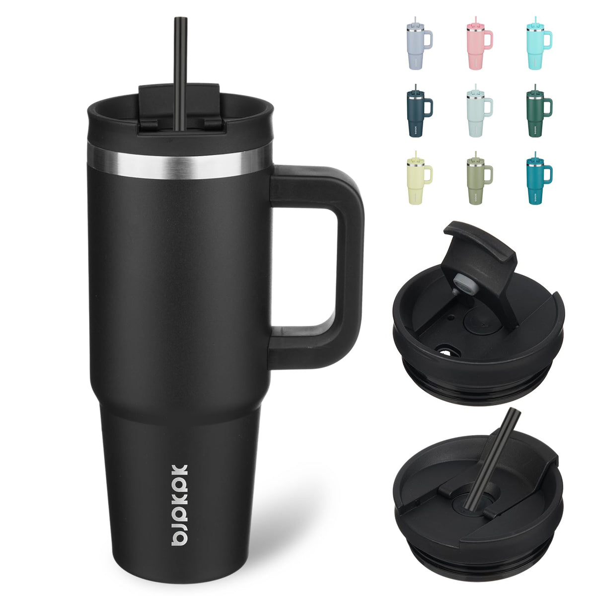 BJPKPK 30 oz Insulated Tumbler with Handle & Straw, Stainless Steel