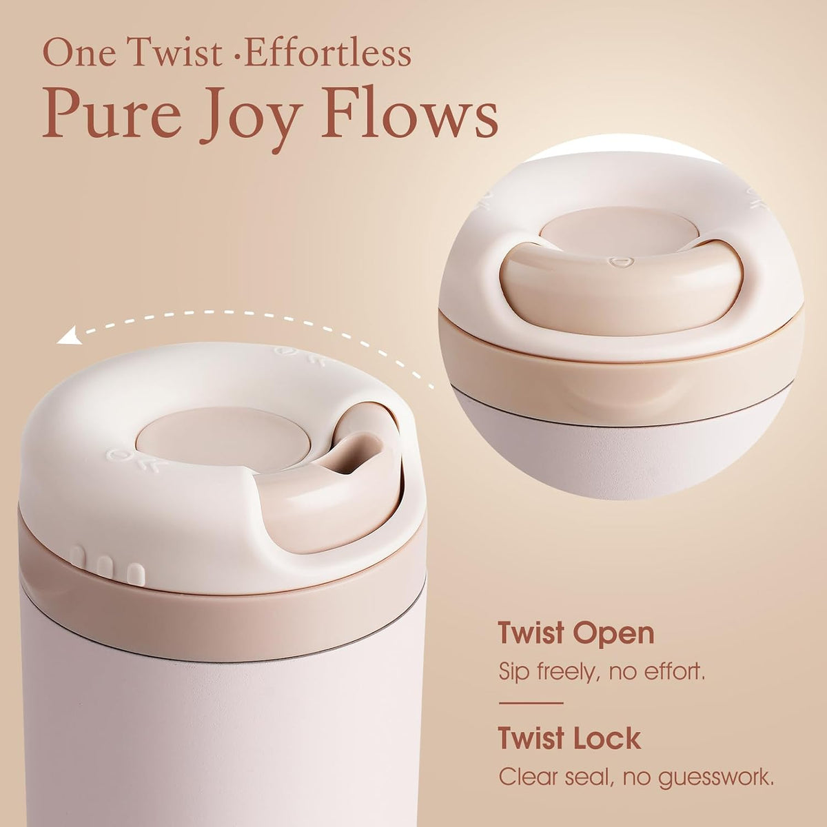 Ceramic Lined Travel Coffee Mug For Women, 15 oz Insulated Coffee Tumbler