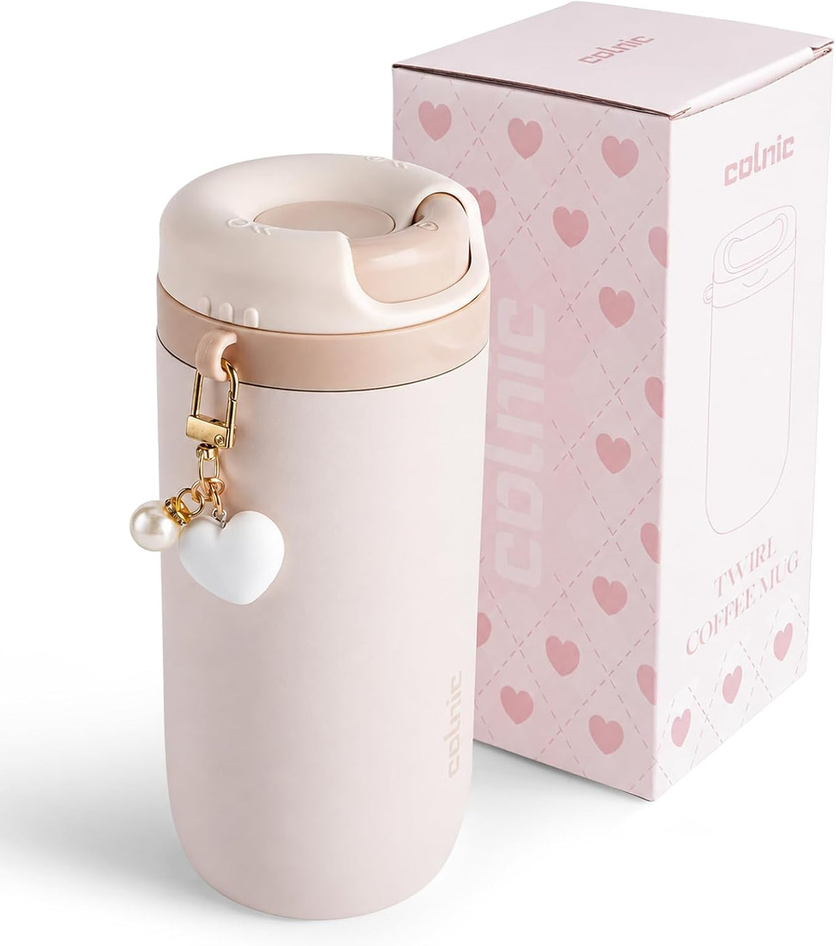 Ceramic Lined Travel Coffee Mug For Women, 15 oz Insulated Coffee Tumbler