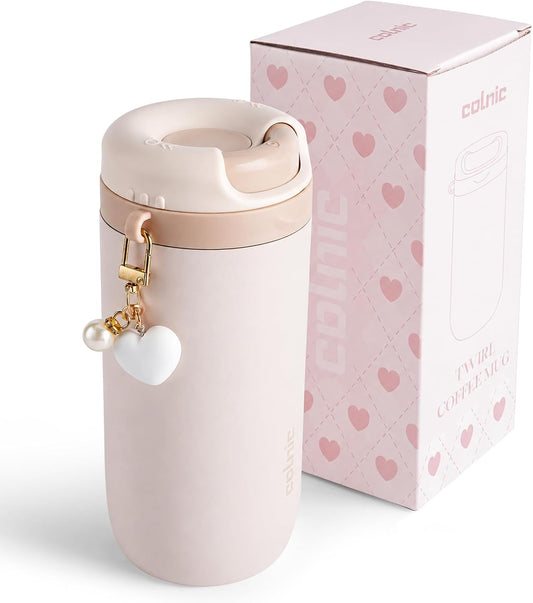 Ceramic Lined Travel Coffee Mug For Women, 15 oz Insulated Coffee Tumbler