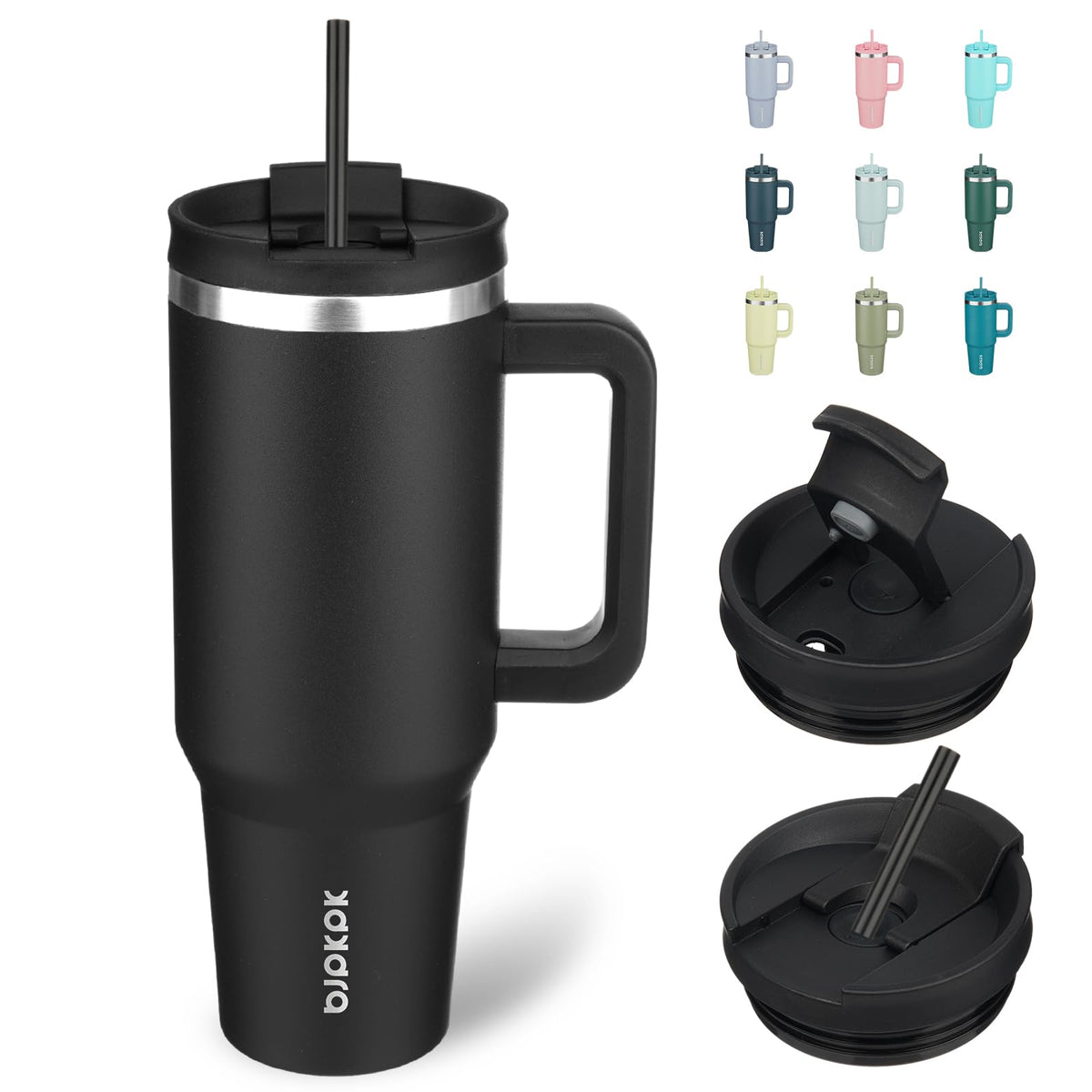 BJPKPK 30 oz Insulated Tumbler with Handle & Straw, Stainless Steel