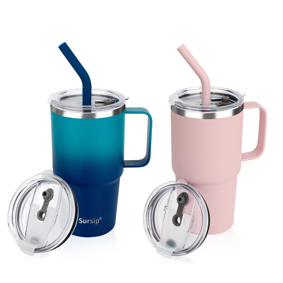 Sursip 24 oz Insulated Tumbler with Handle Lids and Straw