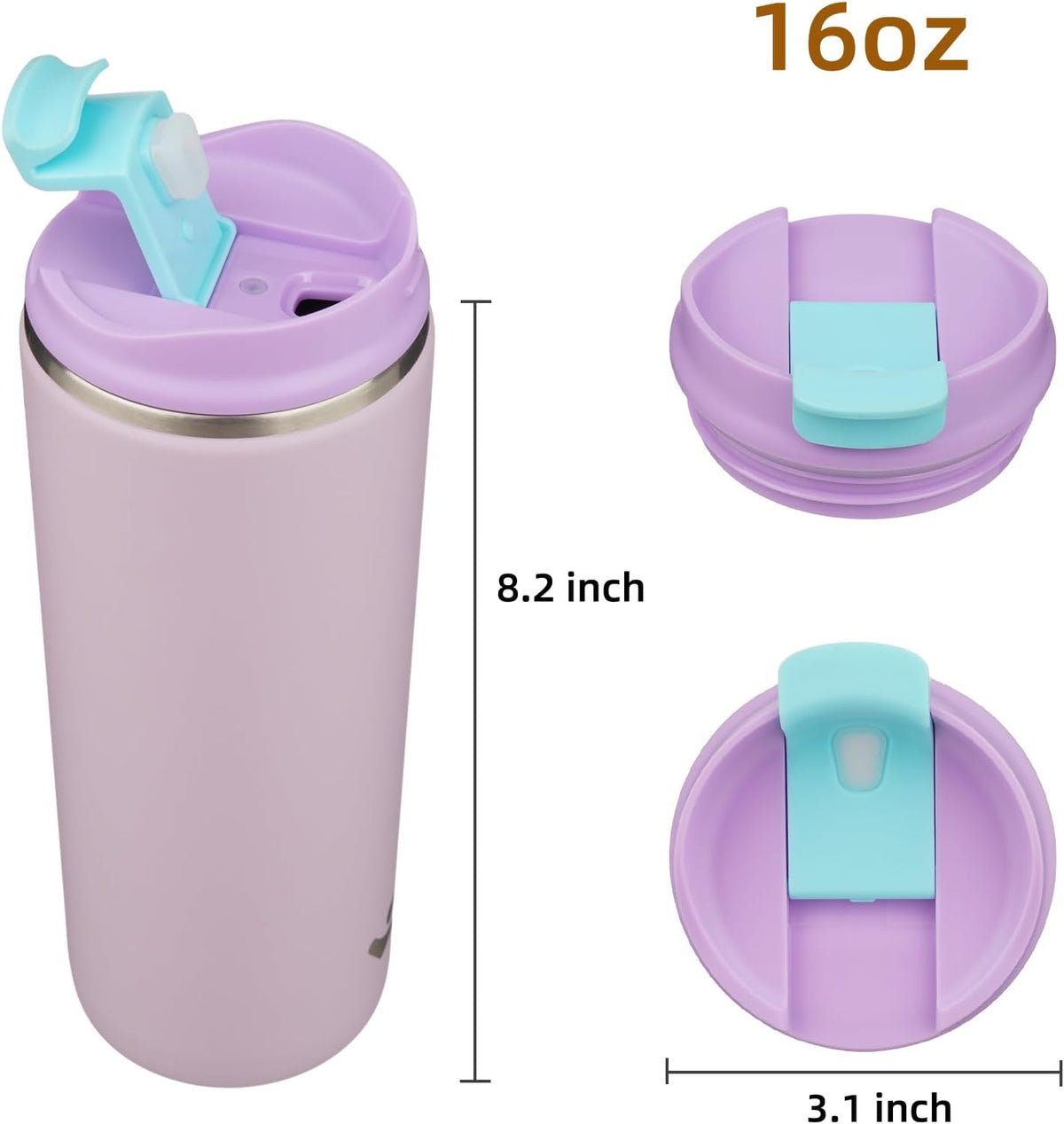 Konokyo 16oz Travel Coffee Mug with Lid, Insulated Stainless Tumbler