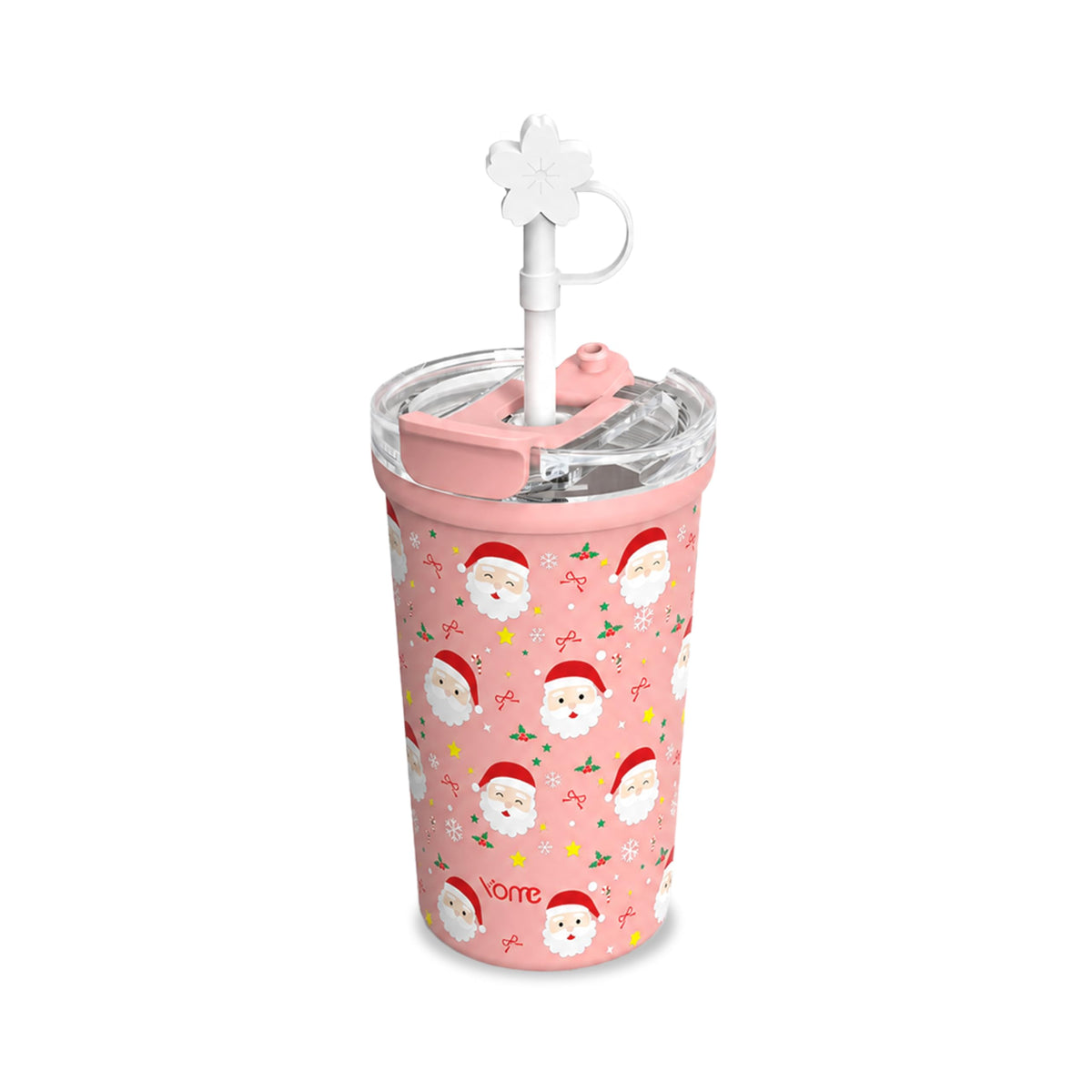 YOME 12oz Strawberry Pink Insulated Coffee Cup with Lid and Straw for Women | 2 in 1 Lid | Stainless Steel | Travel Coffee Cup| 100% Leak Proof | Keeps Drinks Cold&Hot | Gift Travel Gym Car