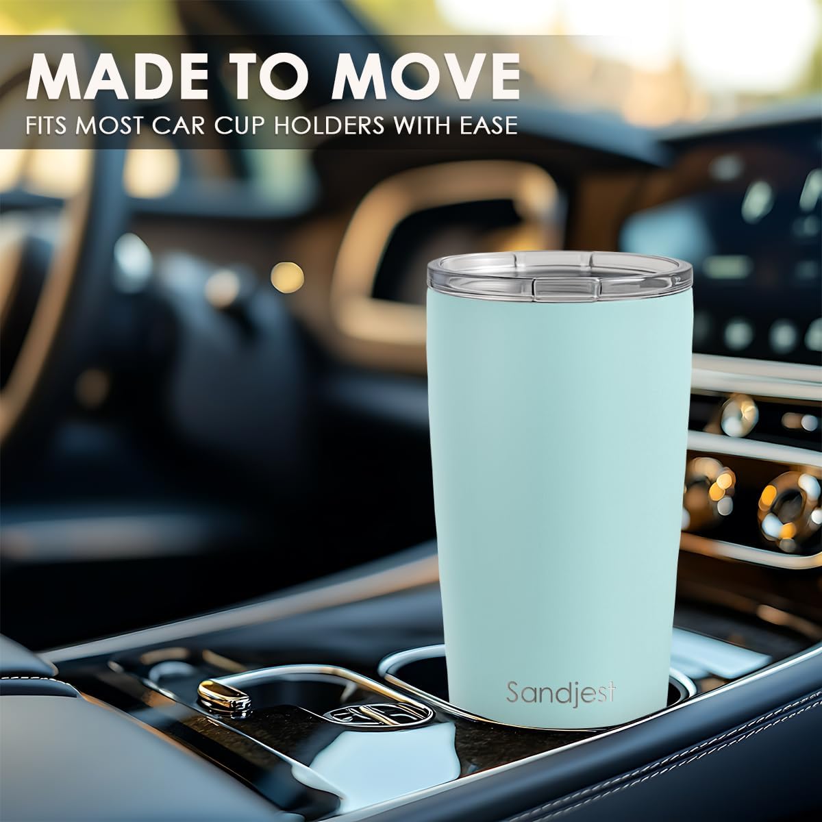SANDJEST Stainless Steel Tumbler 20 oz, Double Wall Vacuum Insulated Mug with Lid, Travel Coffee Cup for Women Girls Friends Sisters, Birthday Christmas (Pale Turquoise)