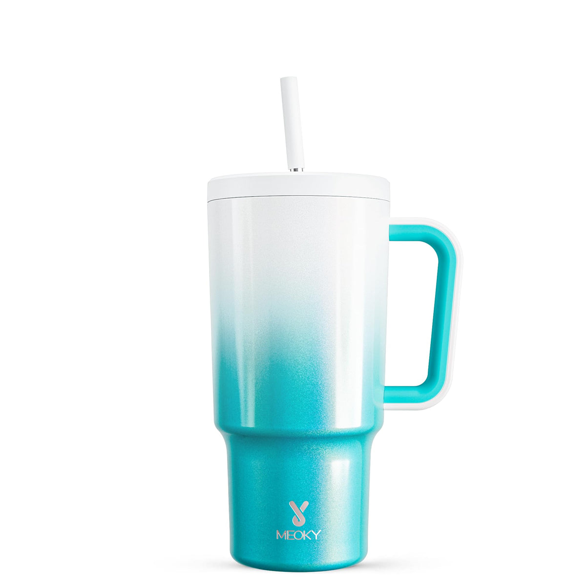 Meoky 40oz Tumbler with Handle, Leak-proof Lid and Straw, Insulated Coffee Mug Stainless Steel Travel Mug, Keeps Cold for 34 Hours or Hot for 10 Hours (Night)