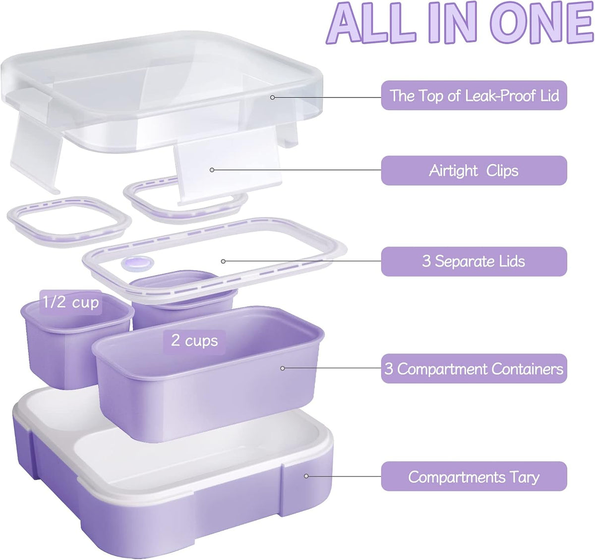 Genteen Bento Box for Kids, Kids Lunch Box with 3 Removable Compartments, Toddler Lunch Box for Daycare, School, Ideal Portion Size for Ages 3 to 7 BPA-Free Dishwasher Safe-Green - Purple