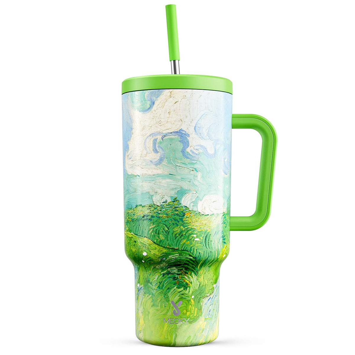 Meoky 40oz Tumbler with Handle, Leak-proof Lid and Straw, Insulated Coffee Mug Stainless Steel Travel Mug, Keeps Cold for 34 Hours or Hot for 10 Hours (Night)