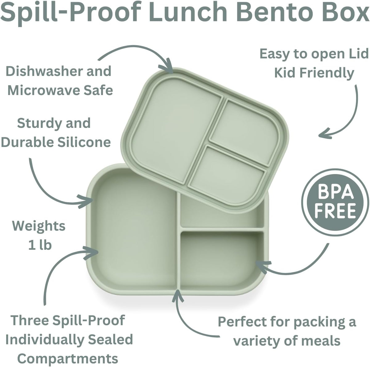 Ali+Oli Silicone Bento Box for Kids, Lunch Container for Toddler Daycare