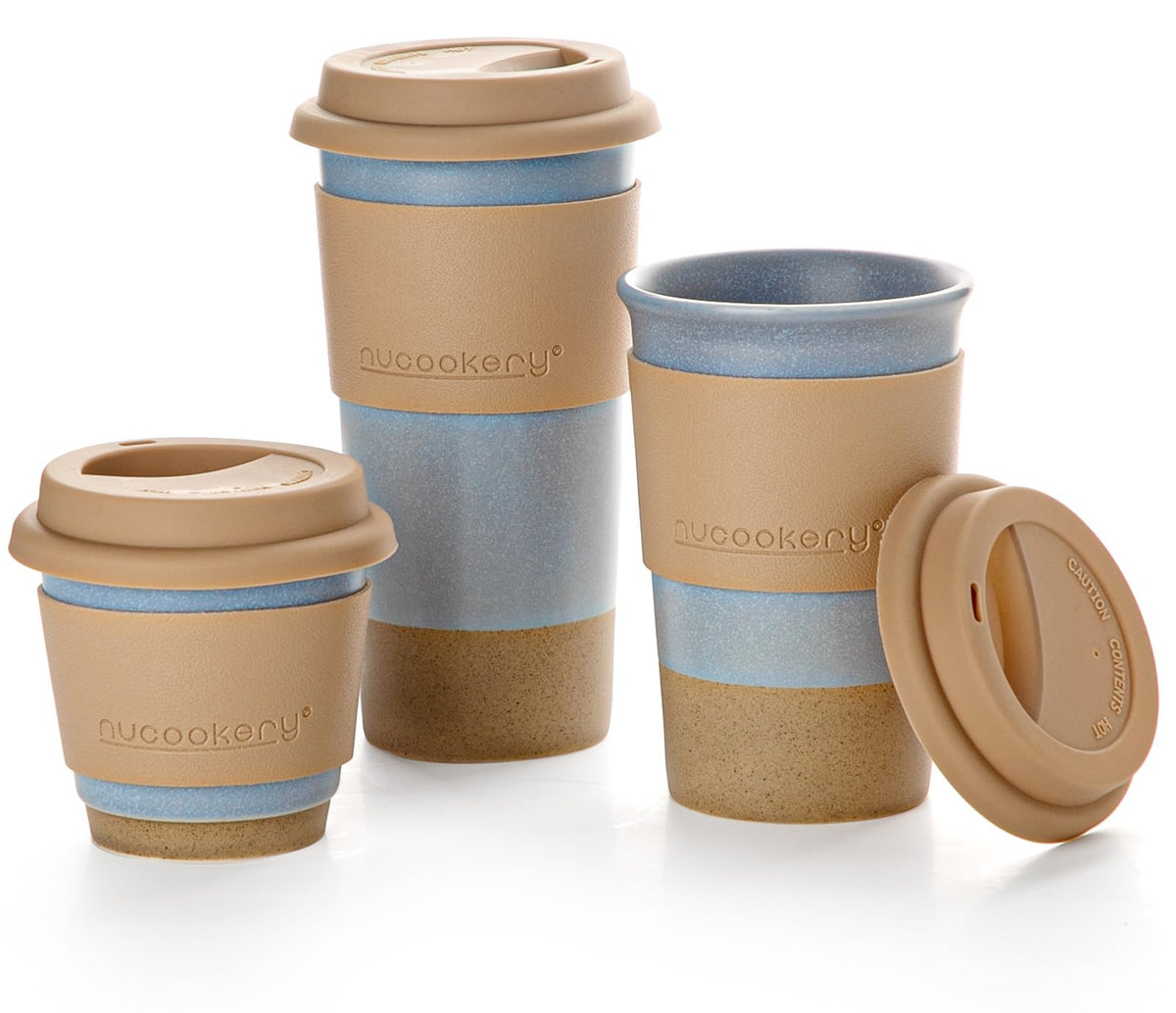Ceramic Travel Coffee Mug Set, To Go Mug with Silicone Lid&Non-Slip Sleeve