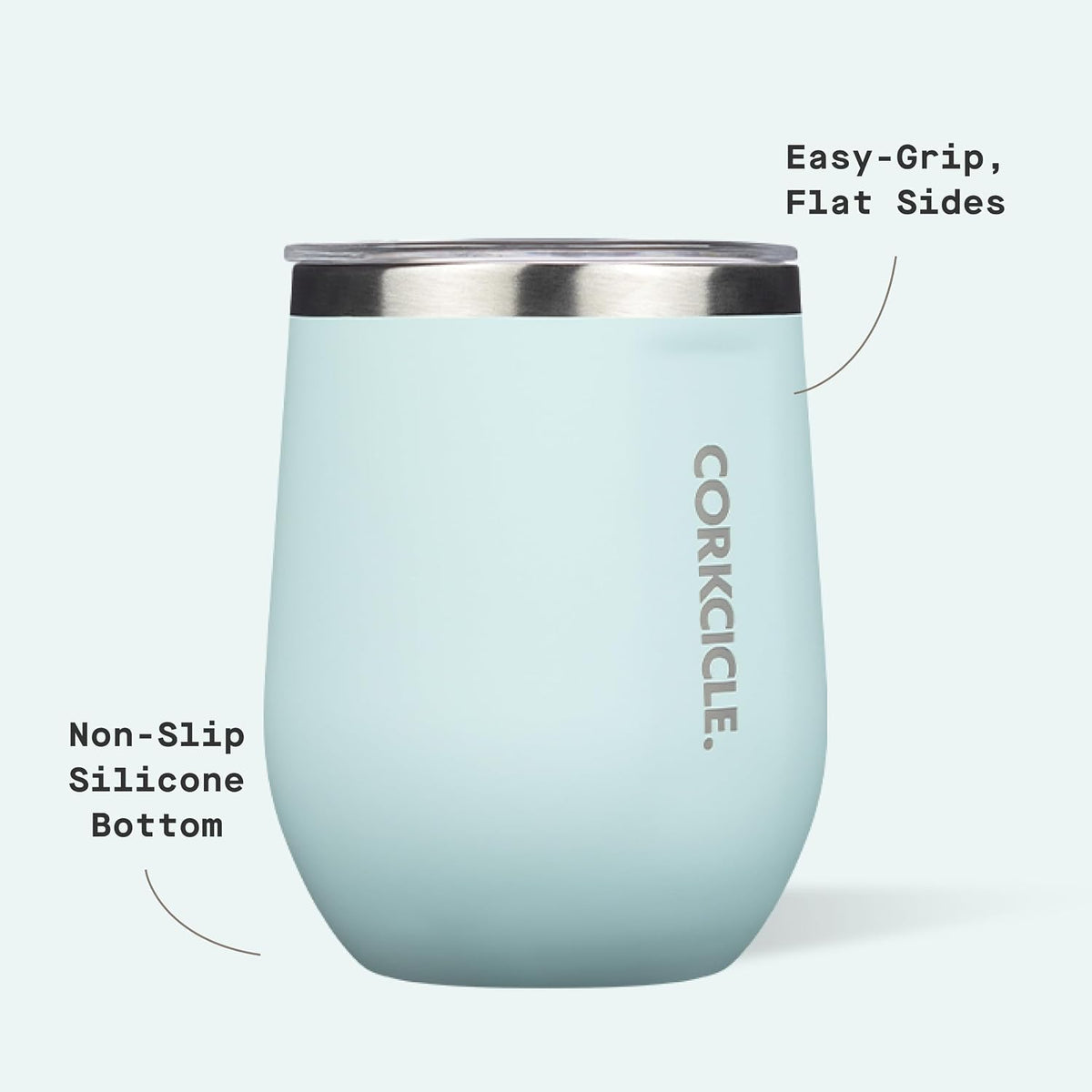 Corkcicle Stemless Wine Tumbler with Lid, 12 oz, Gloss Powder Blue