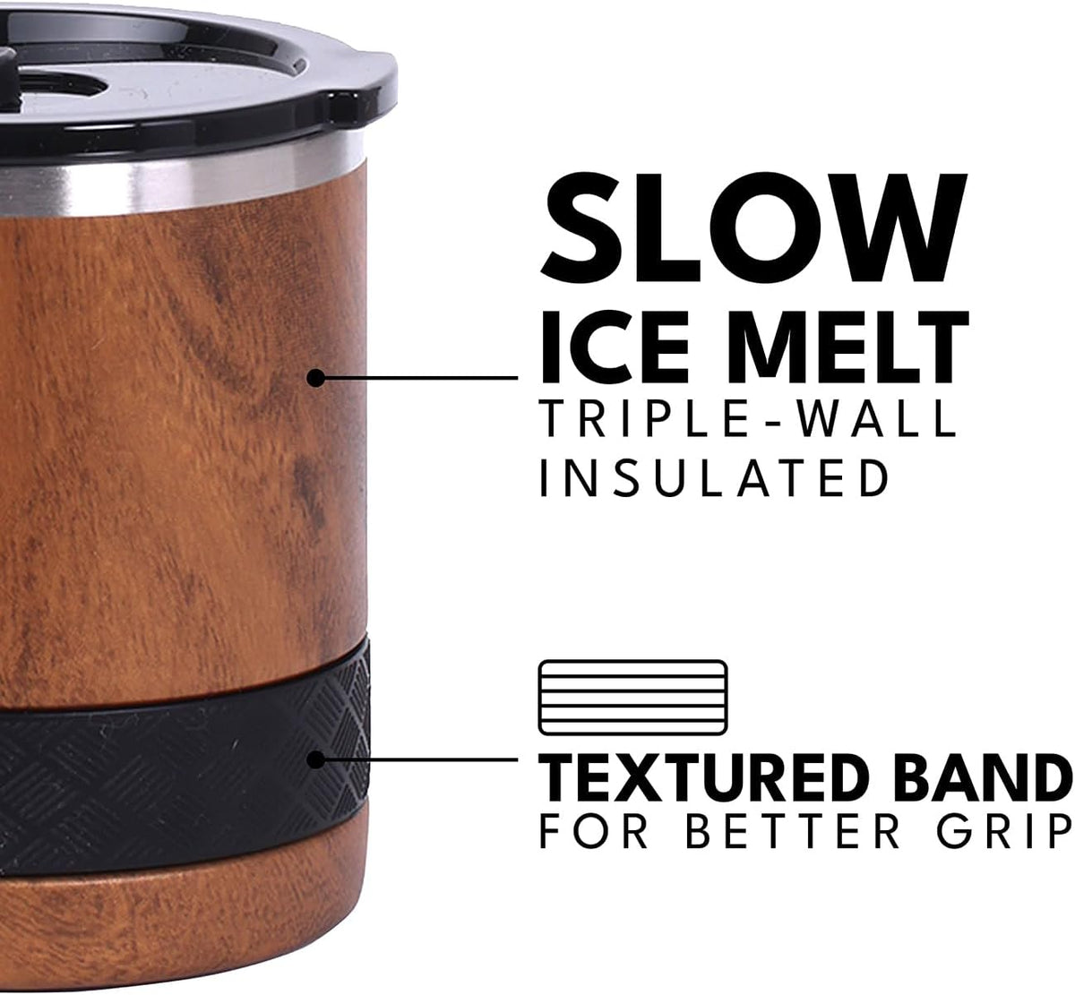 Elemental Recess Lowball 10oz Stainless Steel Tumbler Whiskey Glass w/Lid