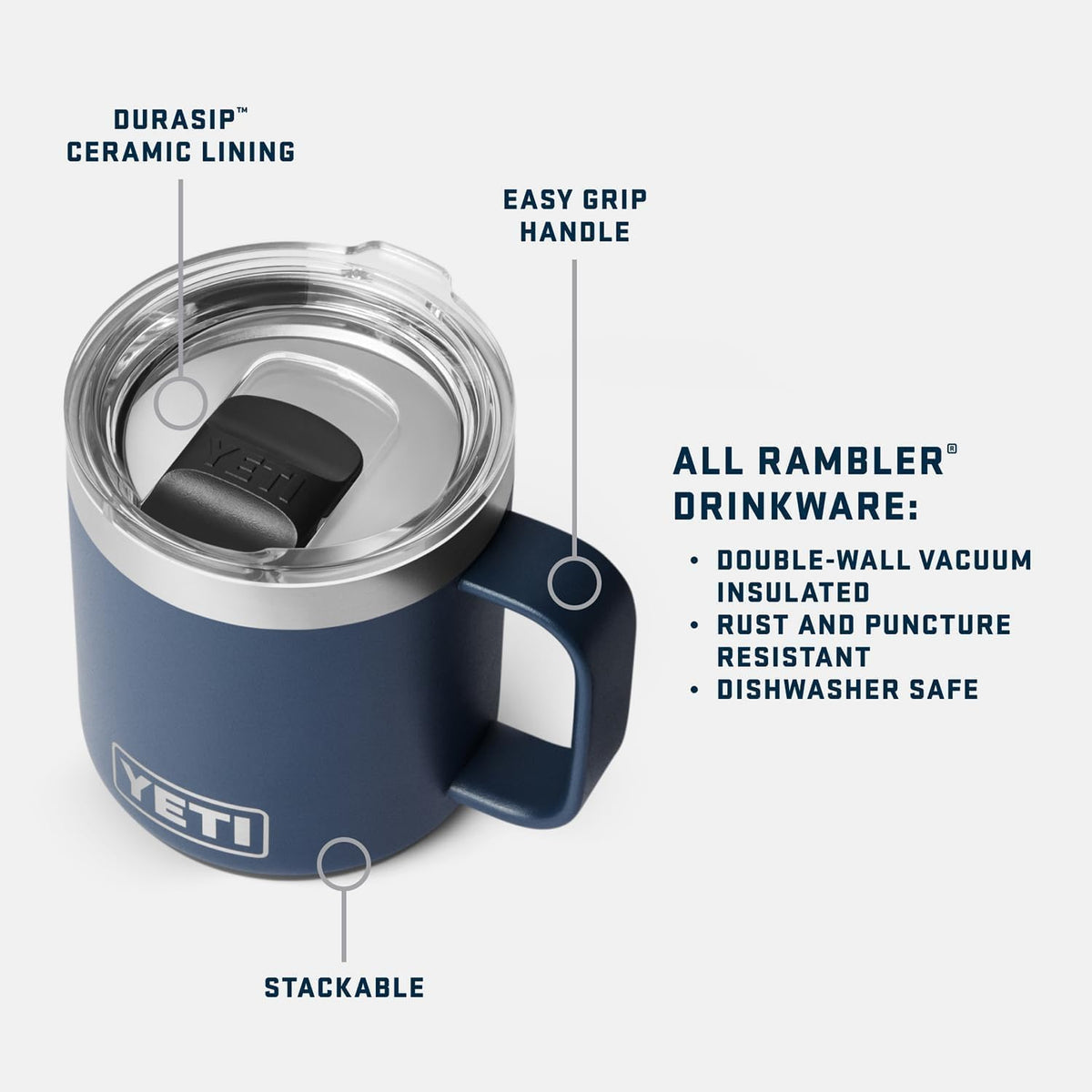 YETI Rambler 10 oz Ceramic Lined Stackable Mug, Vacuum Insulated, Stainless Steel with MagSlider Lid, Pampa Green