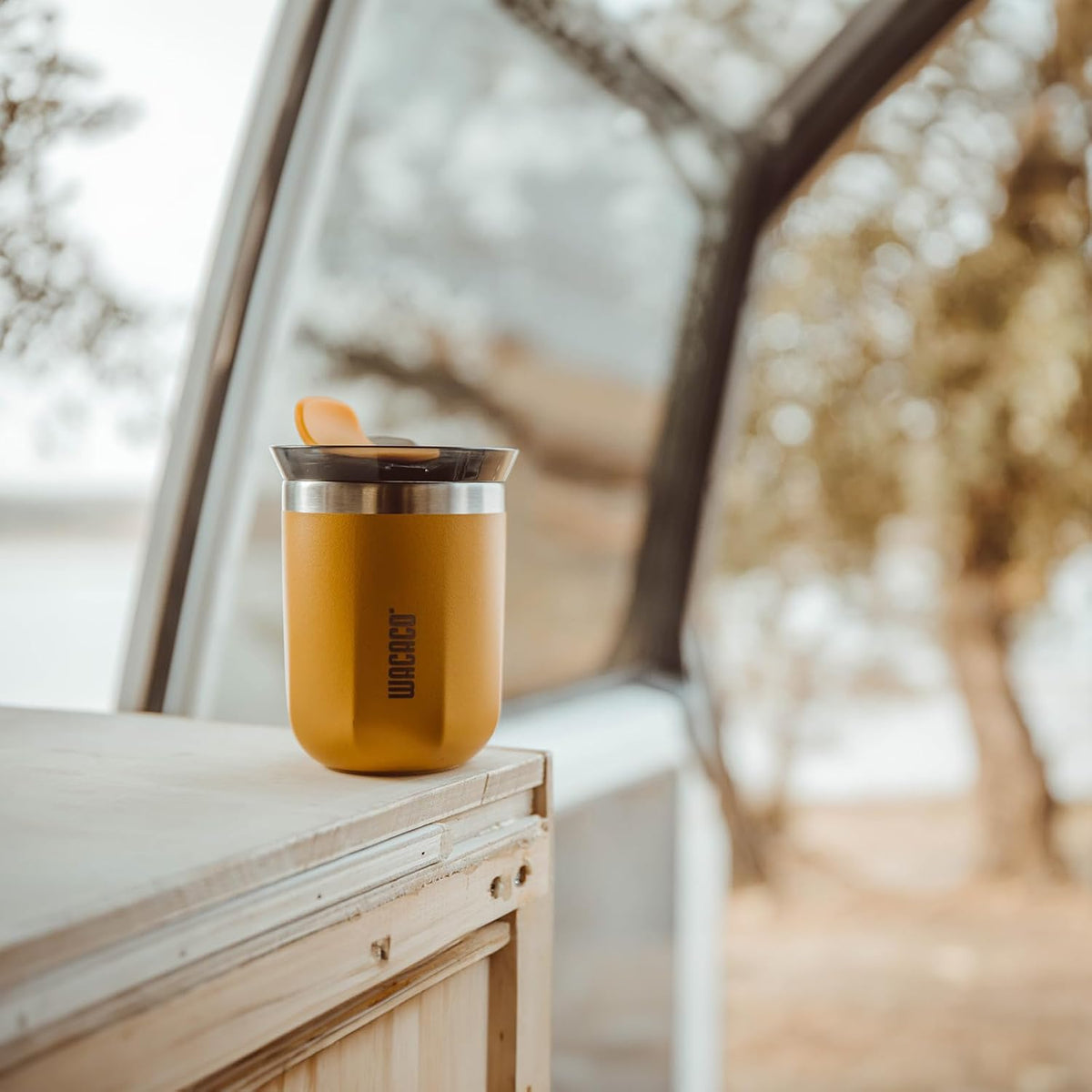 WACACO Octaroma Classico Travel Coffee Mug, Double-wall Stainless Steel Travel Tumbler With Drinking Lid, 6 fl oz (180ml), Amber Yellow