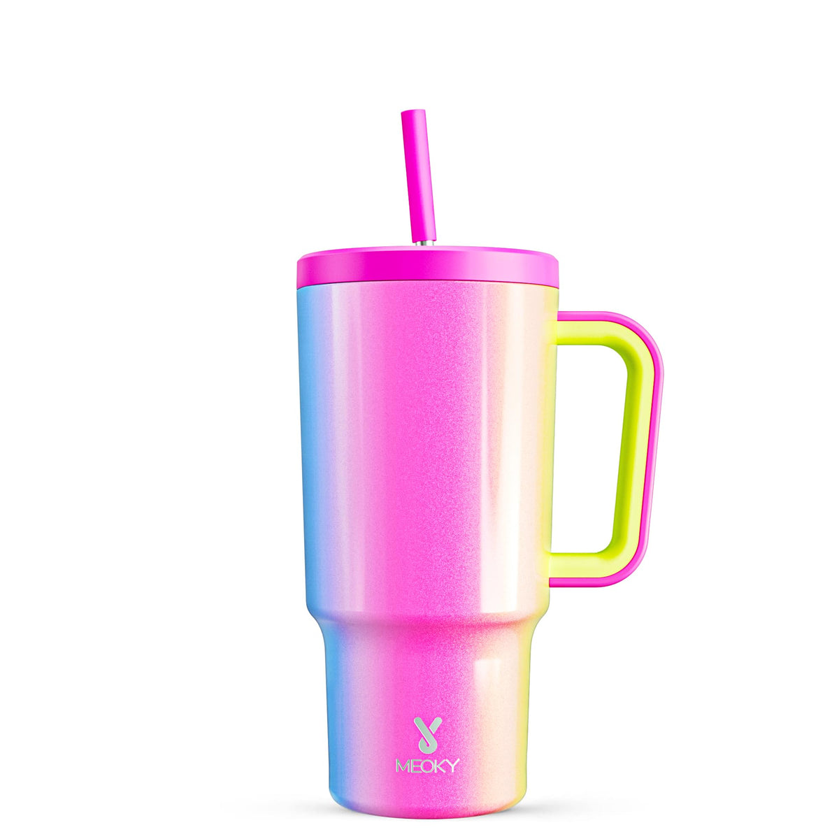 Meoky 40oz Tumbler with Handle, Leak-proof Lid and Straw, Insulated Coffee Mug Stainless Steel Travel Mug, Keeps Cold for 34 Hours or Hot for 10 Hours (Night)