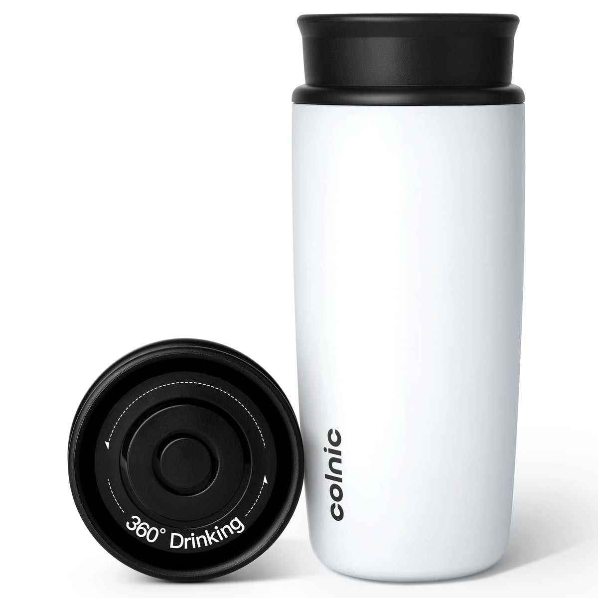 Travel Coffee Mug with 360°Lid, 12 oz Coffee Tumbler Insulated Travel Mugs for Hot and Cold, Vacuum Insulated Stainless Steel Coffee Cup Leak Proof Spill Proof-Pearl Nacre