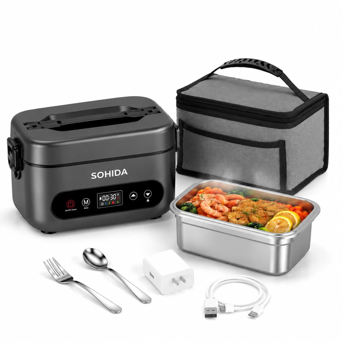 SOHIDA 1.5L Electric Lunch Box Food Heater, 80W Heated Lunch Box (Green)