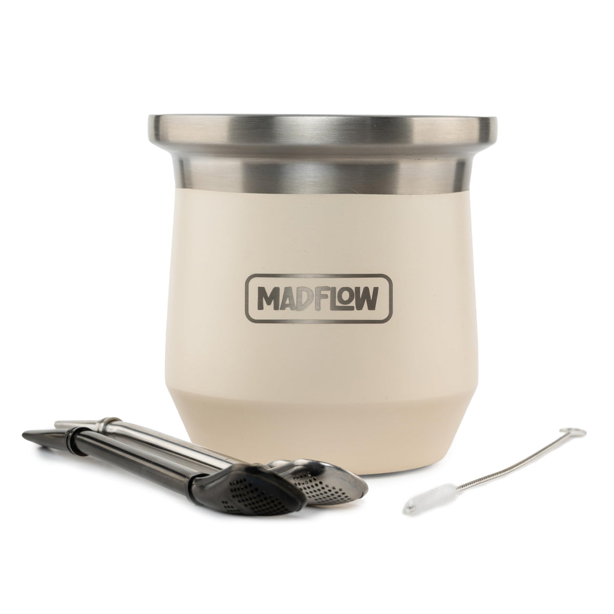 MADFLOW Yerba Mate Cup. Stainless Steel Mate Cup with 2 Bombillas. Double Wall Vacuum Insulated Yerba Mate Gourd. Unique Mate Cup And Bombilla Set