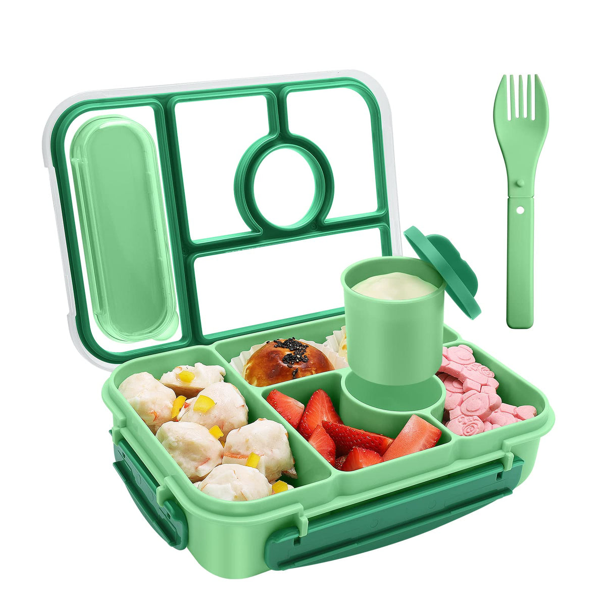 Amathley Bento Box Adult Lunch Box Kids,Lunch Containers for Adults/Kids/Toddler,5 Compartments Bento Lunch Box with Sauce Vontainers,Microwave & Dishwasher & Freezer Safe,BPA-Free (Red lily)