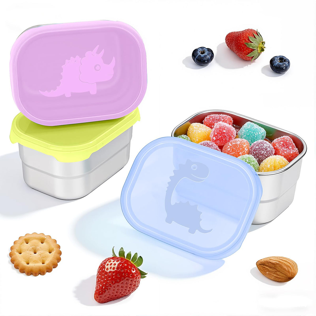 Tanjiae 4Pack 8oz Small (1 CUP) Stainless Steel Snack Containers for Kids | Reusable Easy Open Toddler Snack Containers with Silicone Lids | Stackable Toddler Lunch Box for Daycare, School and Travel