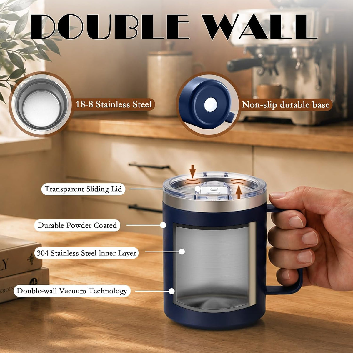 4 Pack 12oz Insulated Coffee Mug with Handle, 4 Colors